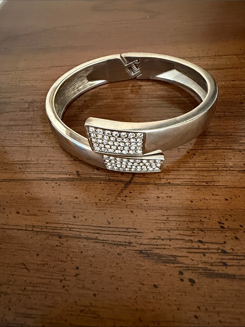 Crystal Pavé Silver Hinged Bangle Bracelet - Women Jewelry